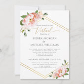 Invitation Mariage virtuel Blush Peony Floral Gold Mint Green (Devant)