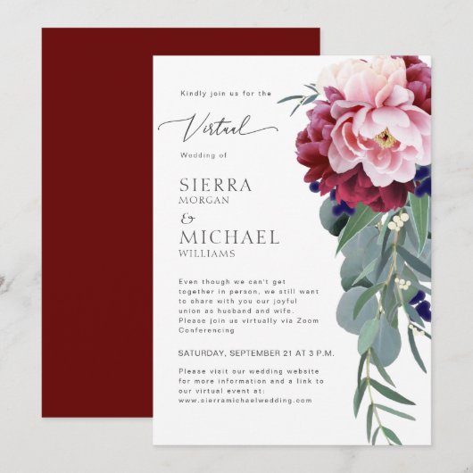 Invitation Mariage virtuel Blush Pink Burgundy Folial Folio (Devant / Derrière)