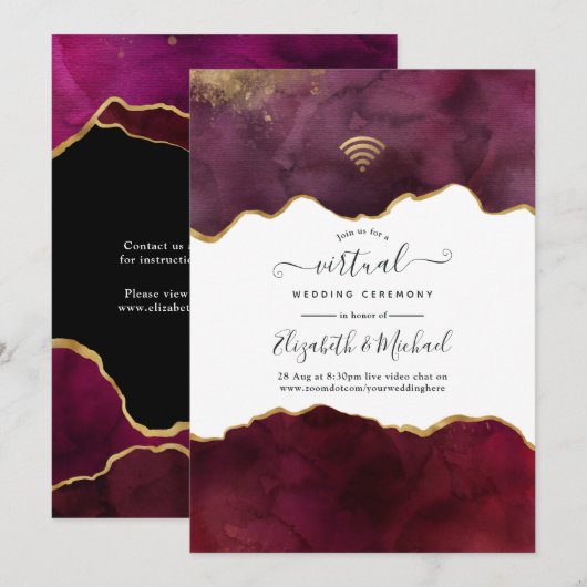 Invitation Mariage Virtuel Bourguignon et Agate Dorée (Devant / Derrière)
