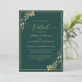 Invitation Mariage virtuel Chic Golden Foliage Emerald Green (Debout devant)