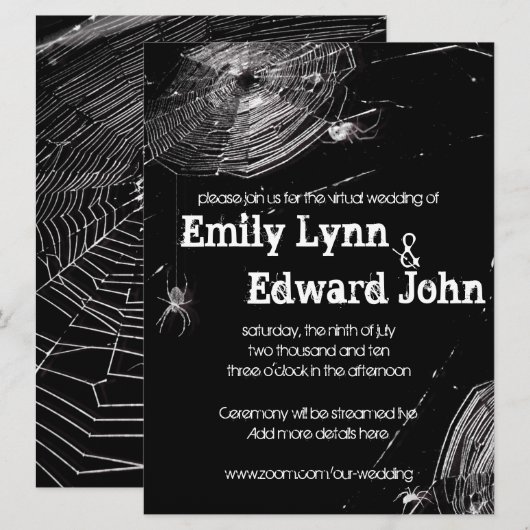 Invitation Mariage virtuel Cobwebs et araignées blanches (Devant / Derrière)