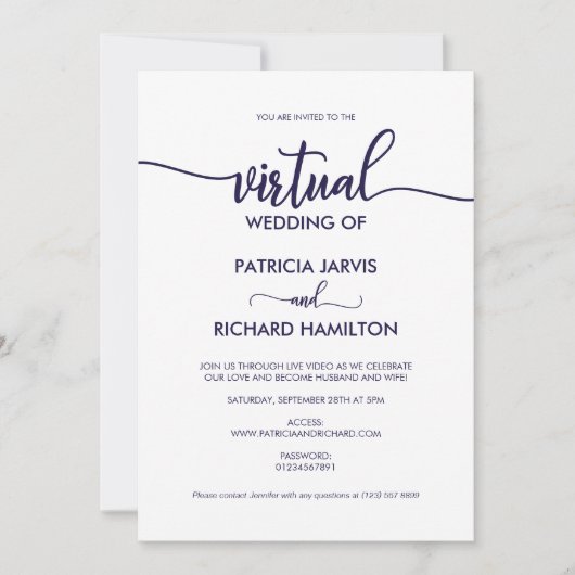 Invitation Mariage Virtuel de Calligraphie Élégante Simple (Devant)