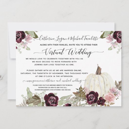 Invitation Mariage Virtuel de Citrouille Florale Rouge de Bou (Devant)