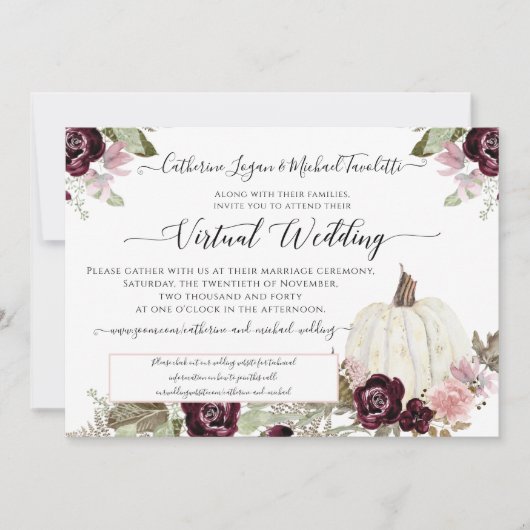 Invitation Mariage Virtuel de Citrouille Florale Teintée de B (Devant)