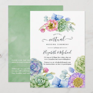 Invitation Mariage Virtuel de Fleurs Succulentes à la Mode en