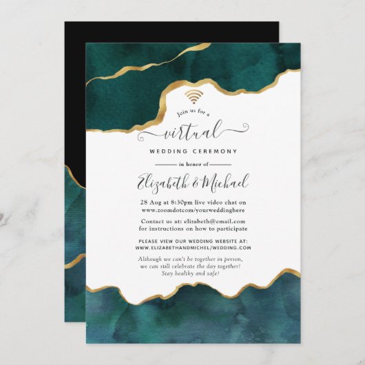 Invitation Mariage virtuel de l'Agate de géoode turquoise et  (Devant / Derrière)