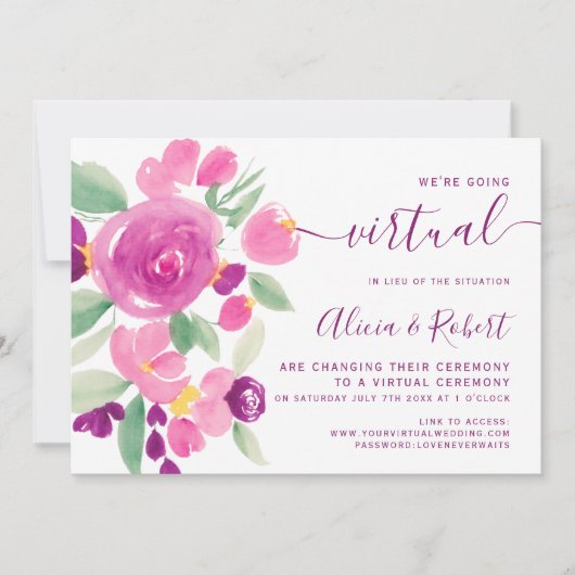 Invitation Mariage virtuel de l'aquarelle prune violette mode (Devant)