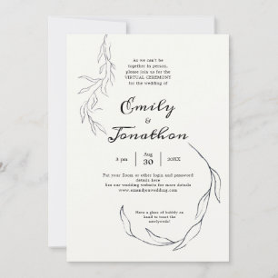 Invitation Mariage virtuel de script de feuille noire simple