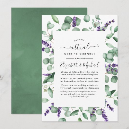 Invitation Mariage Virtuel de Verdure à la Lavande d'Eucalypt (Devant / Derrière)