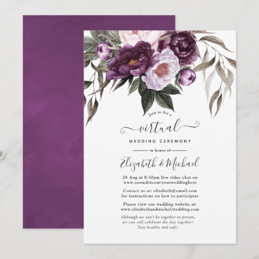 Invitation Mariage virtuel Deep Velvet Floral Online (Devant / Derrière)