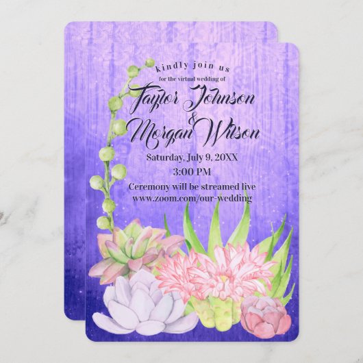 Invitation Mariage virtuel des succulents d'aquarelle magique (Devant / Derrière)
