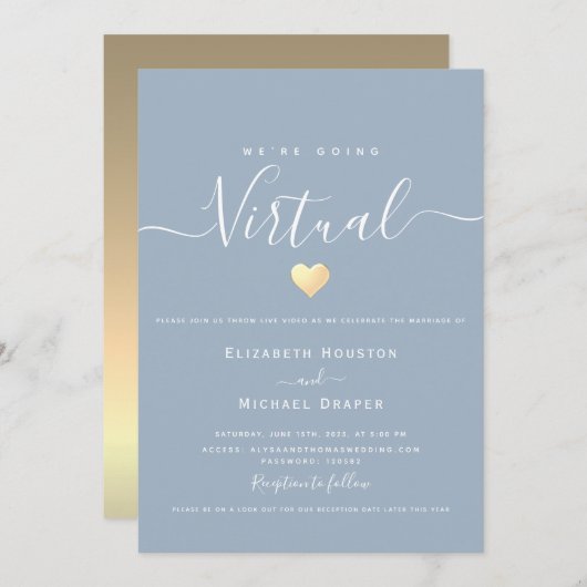 Invitation Mariage virtuel Dusty Blue (Devant / Derrière)