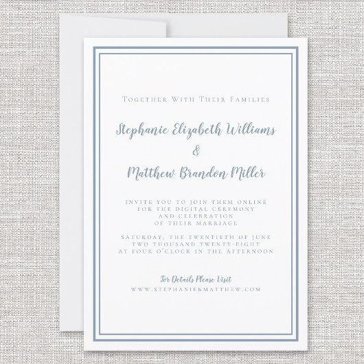 Invitation Mariage virtuel Dusty Blue Minimalist en ligne