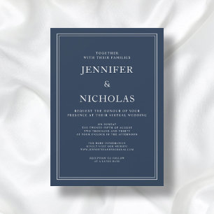 Invitation Mariage Virtuel Élégant Classique Bleu Marine Mode