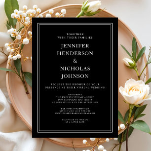 Invitation Mariage Virtuel Élégant Classique Formel Noir Blan