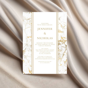 Invitation Mariage Virtuel Élégant en Marbre Blanc et Or