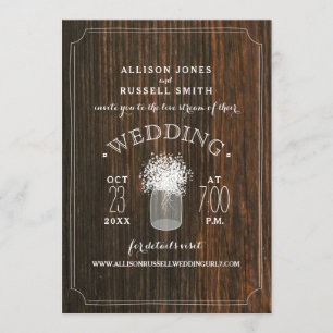 Invitation Mariage virtuel en continu Rustic Wood Mason Jar