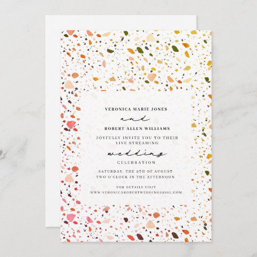 Invitation Mariage virtuel en direct du désert Terrazzo (Devant / Derrière)