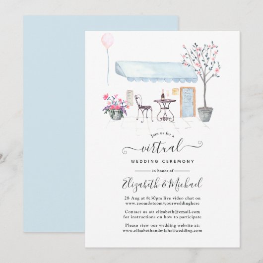 Invitation Mariage Virtuel en ligne à Paris aquarelle (Devant / Derrière)
