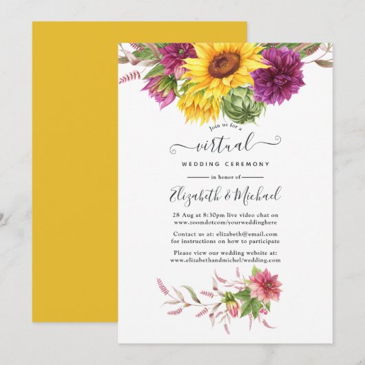 Invitation Mariage Virtuel en Ligne au Tournesol Rustique (Devant / Derrière)