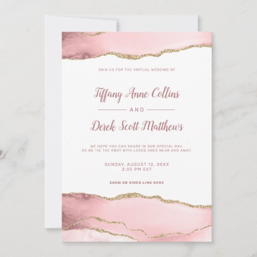 Invitation Mariage virtuel en ligne Blush Parties scintillant (Devant)