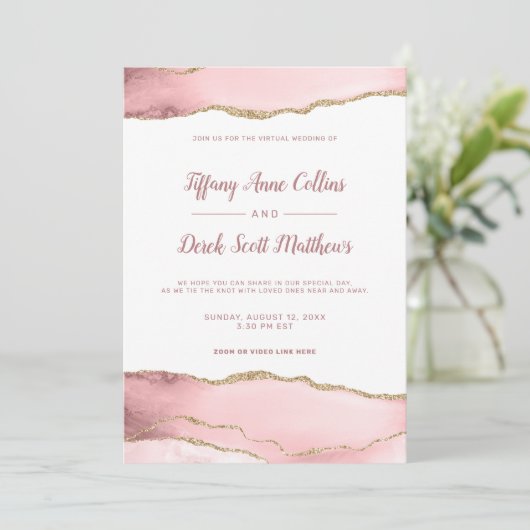Invitation Mariage virtuel en ligne Blush Parties scintillant (Debout devant)