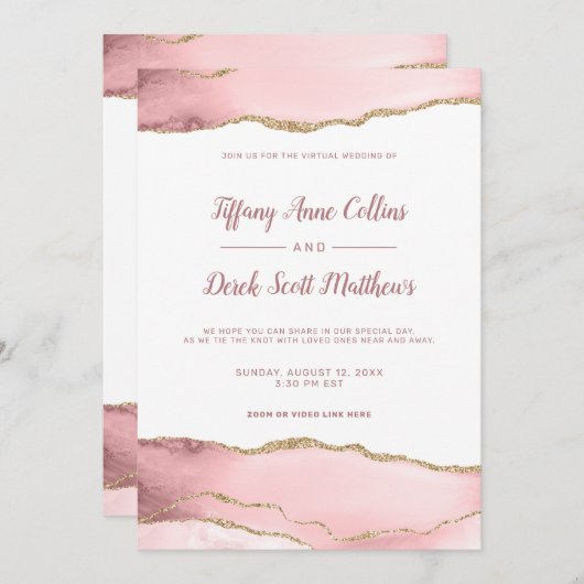 Invitation Mariage virtuel en ligne Blush Parties scintillant (Devant / Derrière)