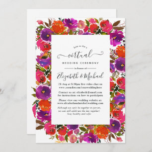 Invitation Mariage virtuel en ligne Floral violet et orange