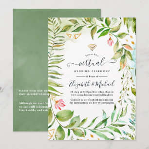 Invitation Mariage virtuel en ligne Géométrique Cristal Green
