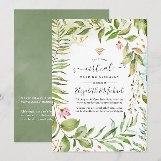 Invitation Mariage virtuel en ligne Géométrique Cristal Green (Devant / Derrière)