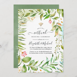 Invitation Mariage virtuel en ligne Géométrique Cristal Green
