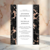 Invitation Mariage virtuel en marbre noir et Rose