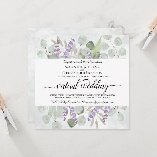 Invitation Mariage virtuel Eucalyptus et Lavender (Devant/Arrière en situation)
