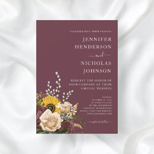 Invitation Mariage Virtuel Floral Élégant Bourgogne