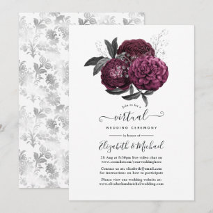 Invitation Mariage virtuel floral Marsala, noir et argent