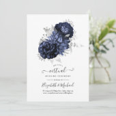 Invitation Mariage Virtuel Floral Navy et Argent (Debout devant)
