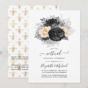 Invitation Mariage Virtuel Floral Noir et Or Vintage avec Abe