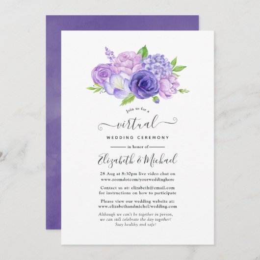 Invitation Mariage virtuel Floral Ultra Violet (Devant / Derrière)