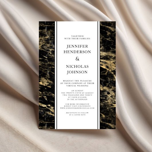 Invitation Mariage Virtuel Formel en Marbre Doré