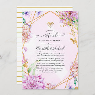 Invitation Mariage virtuel géométrique Floral rose et or