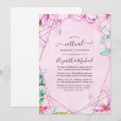 Invitation Mariage virtuel géométrique rose or et rose Floral (Devant / Derrière)