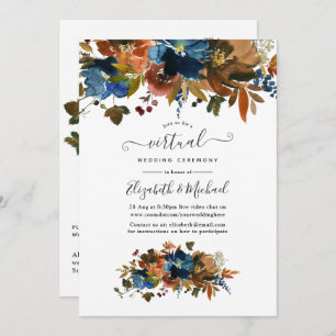 Invitation Mariage virtuel Ginger and Navy Floral
