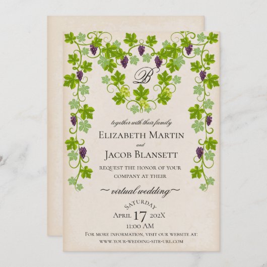 Invitation Mariage virtuel Grapevine (Devant / Derrière)