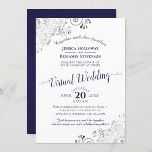 Invitation Mariage virtuel Lacy Silver Navy bleu et blanc