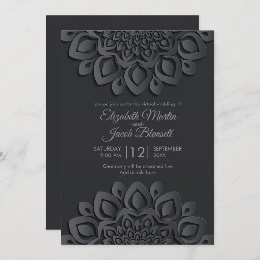 Invitation Mariage virtuel Mandala Black Papercut (Devant / Derrière)