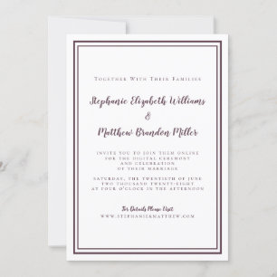 Invitation Mariage Virtuel Minimaliste en Violet et Blanc en