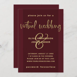 Invitation Mariage virtuel moderne Bourgogne et or