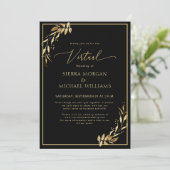 Invitation Mariage virtuel moderne Chic Golden Foliage noir (Debout devant)