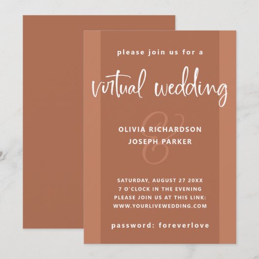 Invitation Mariage virtuel moderne | Couleur cuivre et blanc (Devant / Derrière)