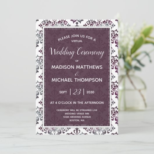 Invitation Mariage virtuel Plum Silver Mariage Livestream (Debout devant)